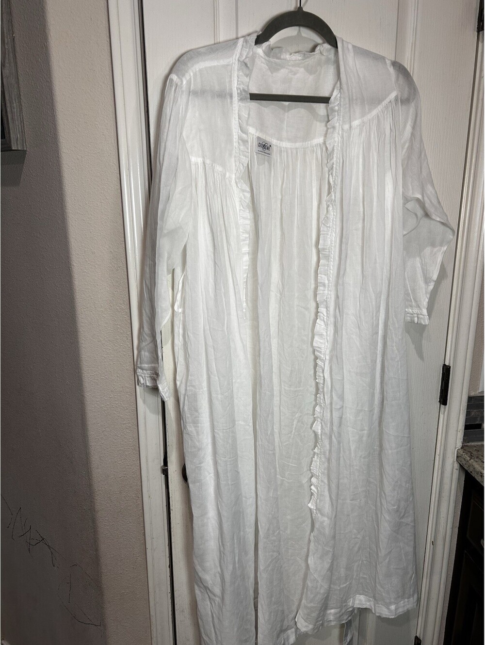 Vintage Celestine Germany White Sheer Cotton Gauze Ruffle Robe Duster NO BELT